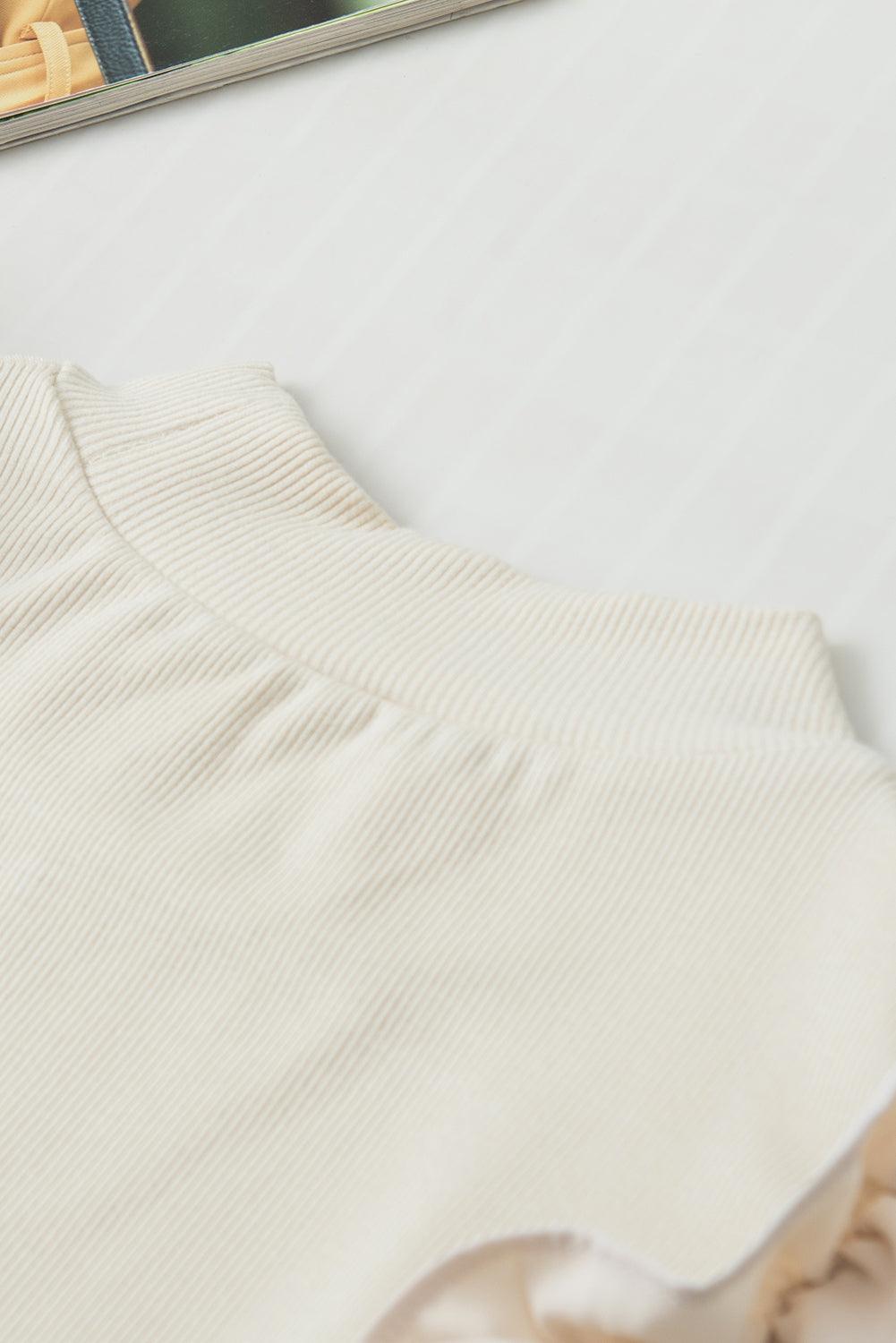 Ruffle Flutter Sleeve Mock Neck Ribbed Top - Clothes For Her Online Store