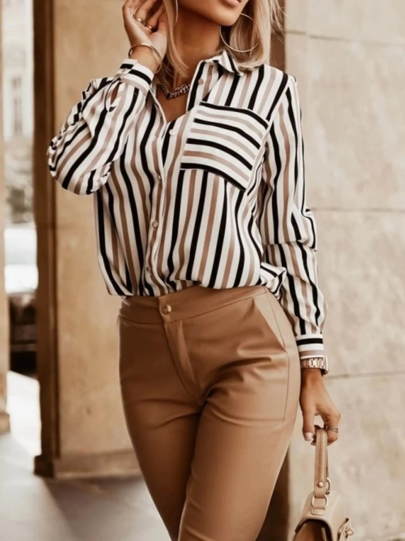 Striped Button-Down Long Sleeve Shirt