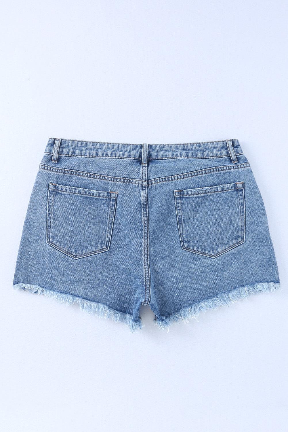High Rise Crossover Waist Denim Shorts - Clothes For Her Online Store