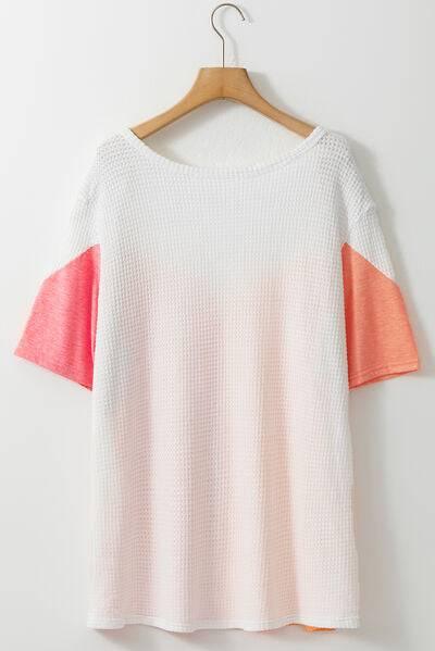 Plus Size Color Block Round Neck Short Sleeve T-Shirt - Clothes For Her Online Store