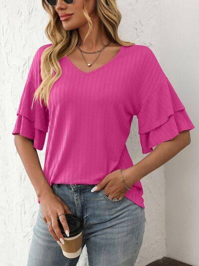 Mandy V-Neck Ruffle Half Sleeve Top - Clothes For Her Online Store