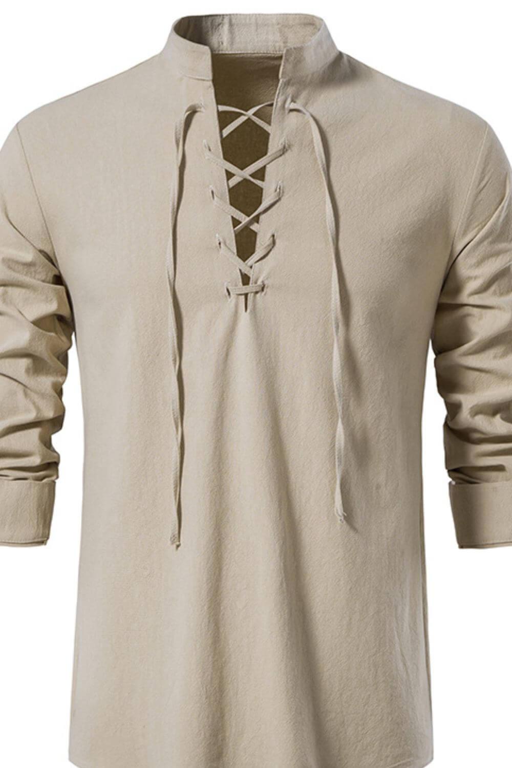 Men's Lace Up Long Sleeve Blouse - Clothes For Her Online Store