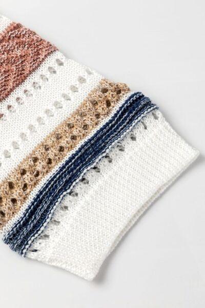 Striped Hollow Out Half Sleeve Knit Top - Clothes For Her Online Store
