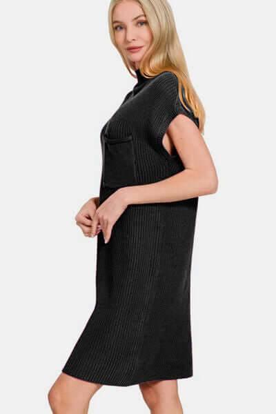 Zenana Mock Neck Short Sleeve Sweater Dress - Clothes For Her Online Store