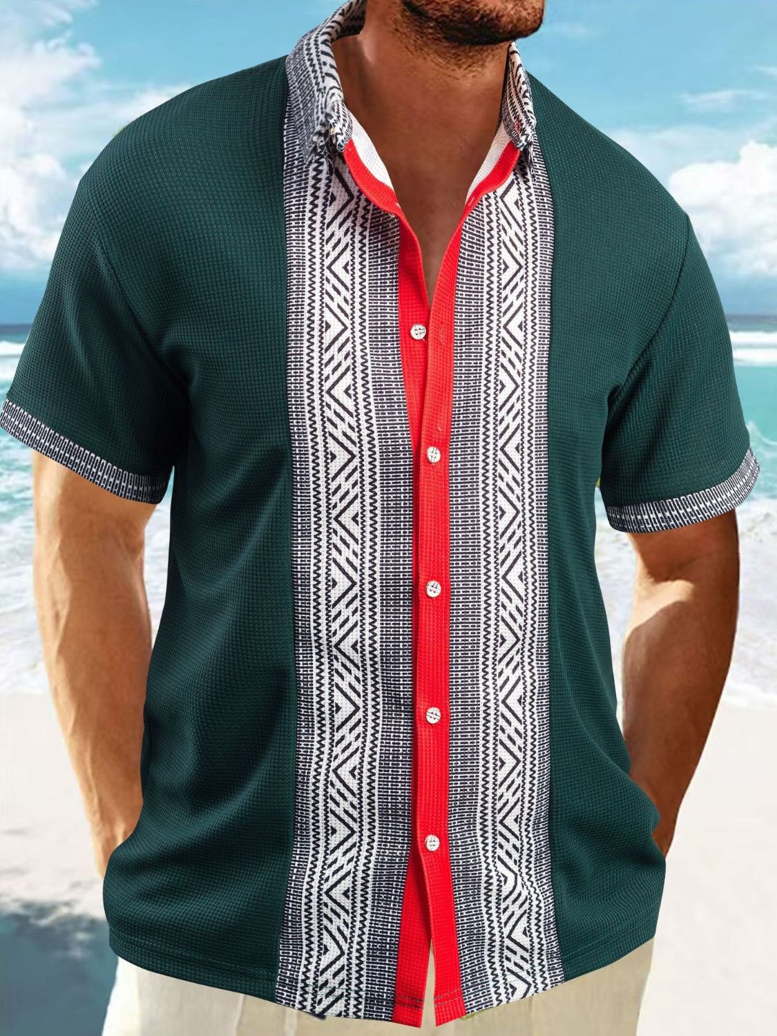 Men's Full Size Contrast Button Down Short Sleeve Shirt Plus Size - Clothes For Her Online Store