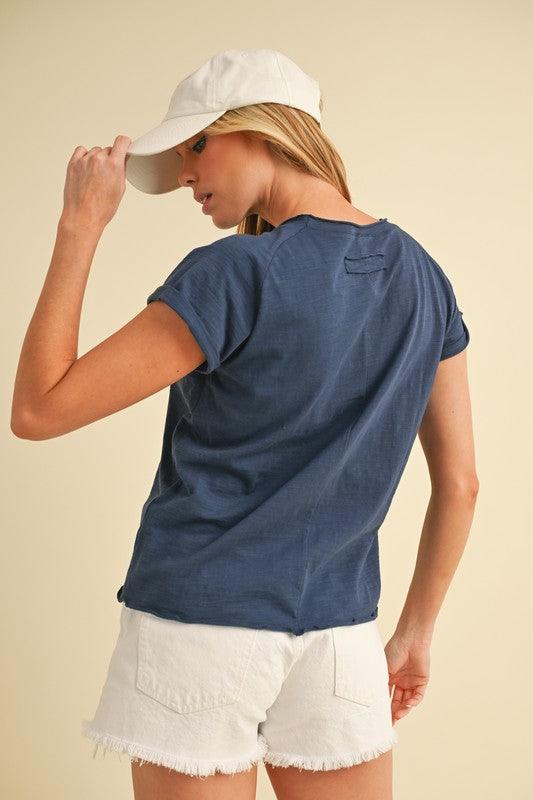 Aemi + Co Lettuce Edge Round Neck Short Sleeve T-Shirt - Clothes For Her Online Store