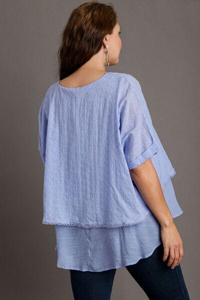 Umgee Full Size Eyelet Layered Short Sleeve Blouse Plus Size - Clothes For Her Online Store