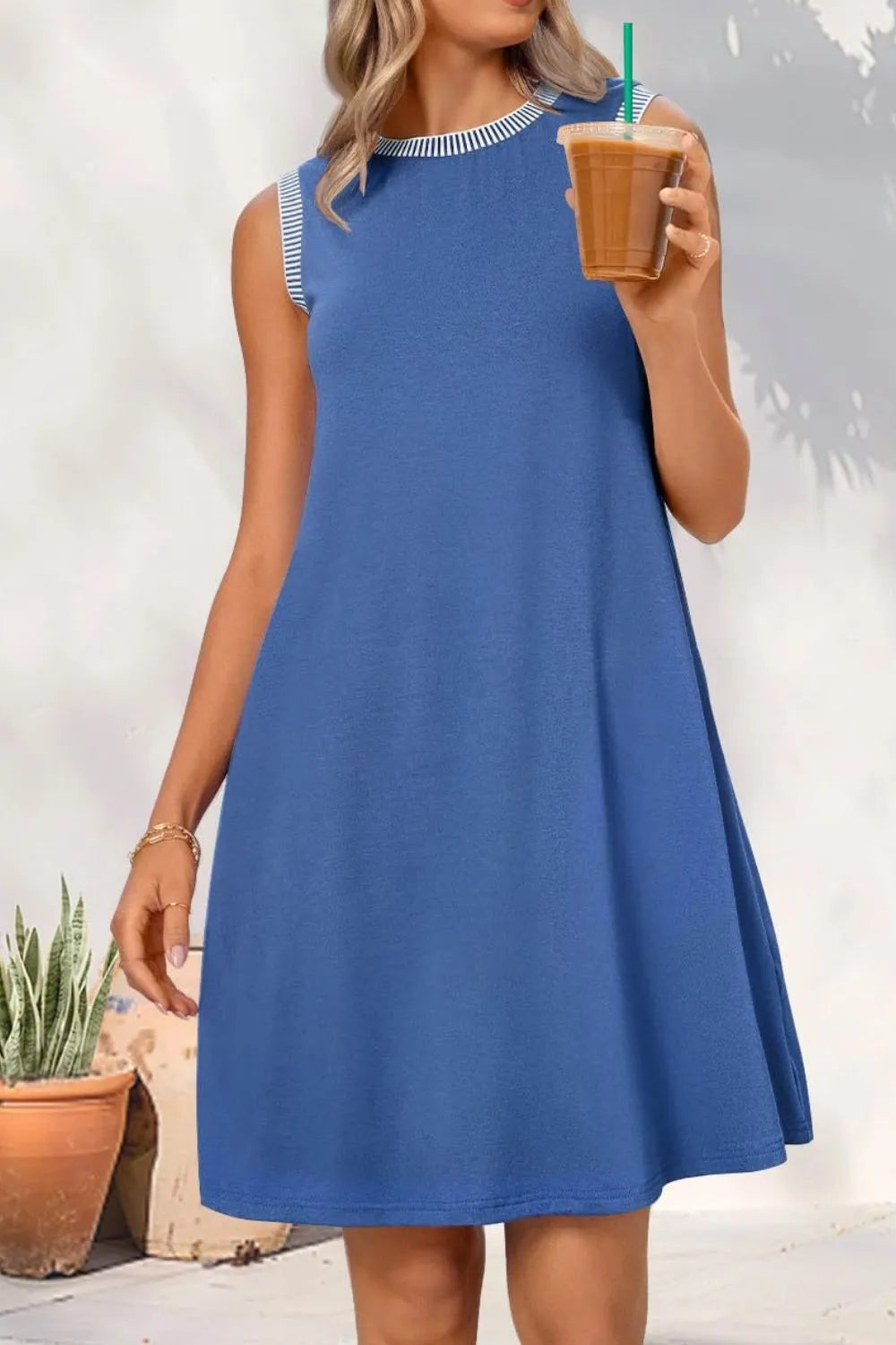Round Neck Sleeveless Mini Tank Dress