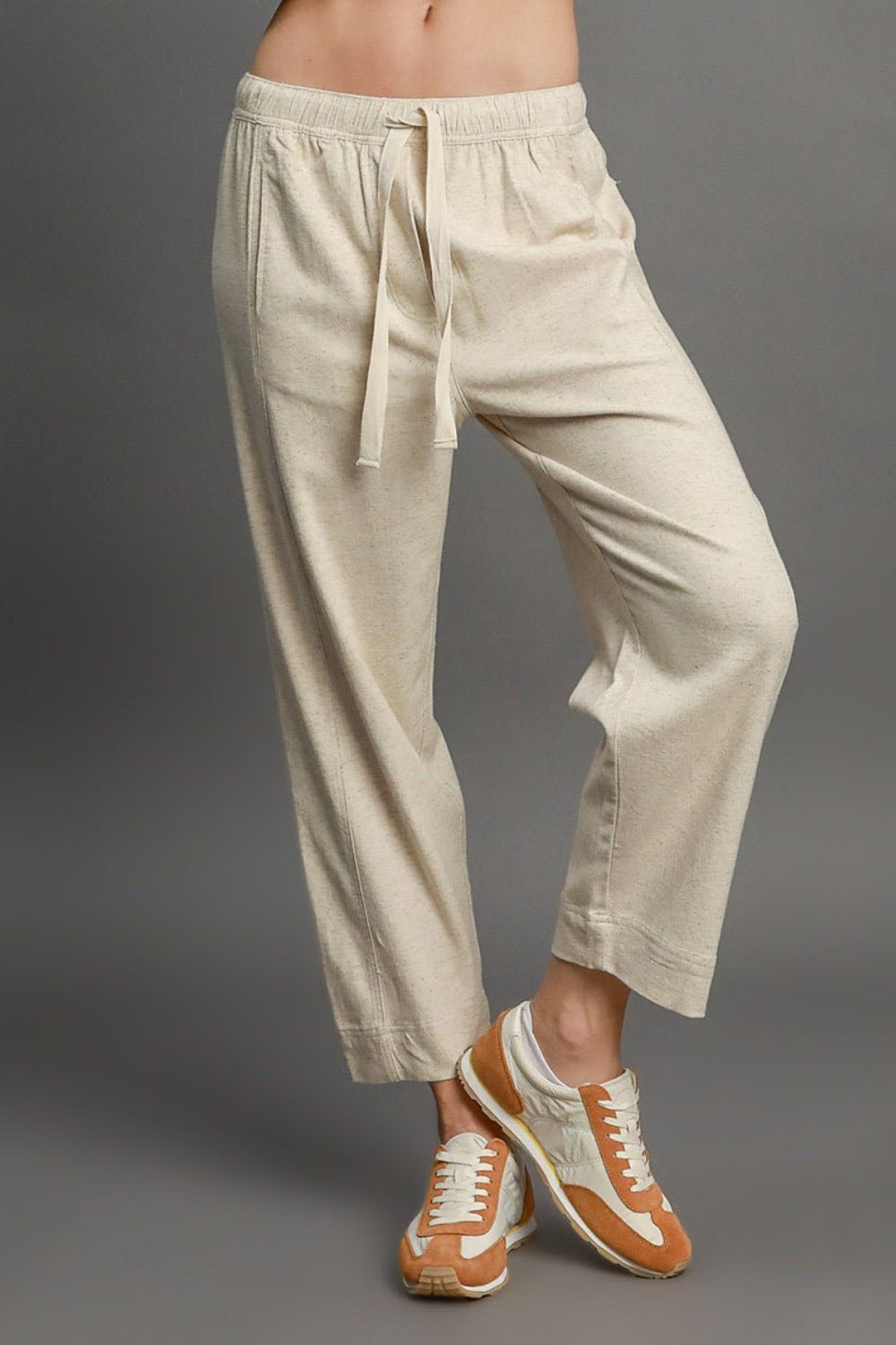 Umgee Full Size Drawstring Elastic Waistband Linen Blend Pants Plus Size - Clothes For Her Online Store