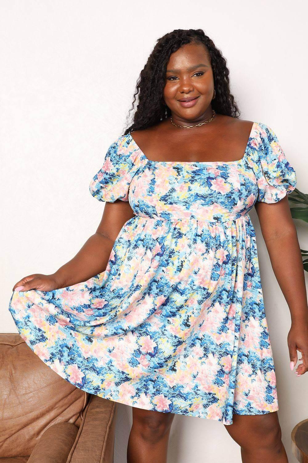 Honey Floral Square Neck Puff Sleeve Dress - Clothes For Her Online Store