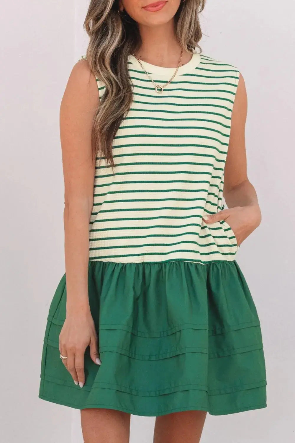 Stripe Woven Sleeveless Mini Dress - Clothes For Her Online Store