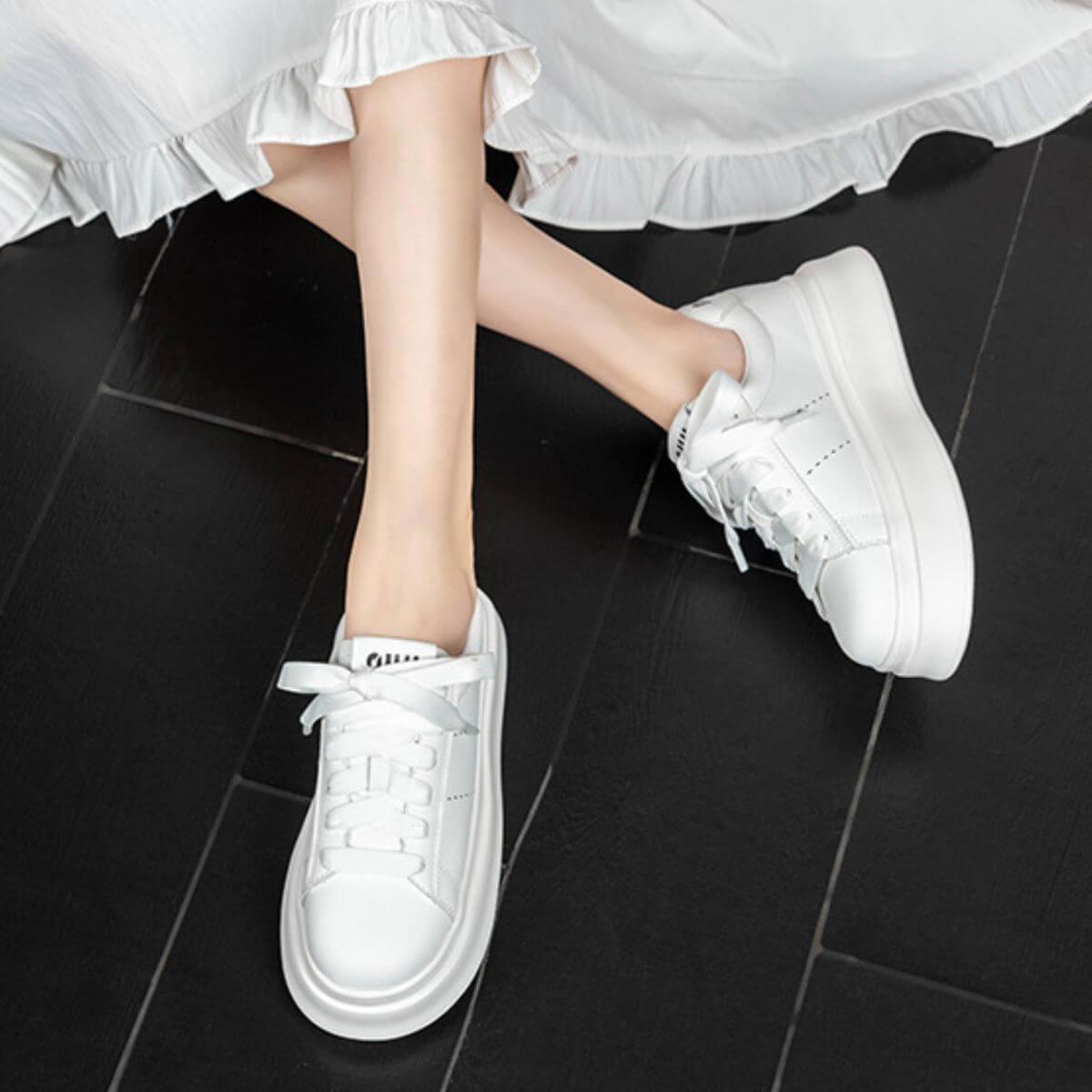 Lace Up Contrast Round Toe Platform Sneakers - Clothes For Her Online Store