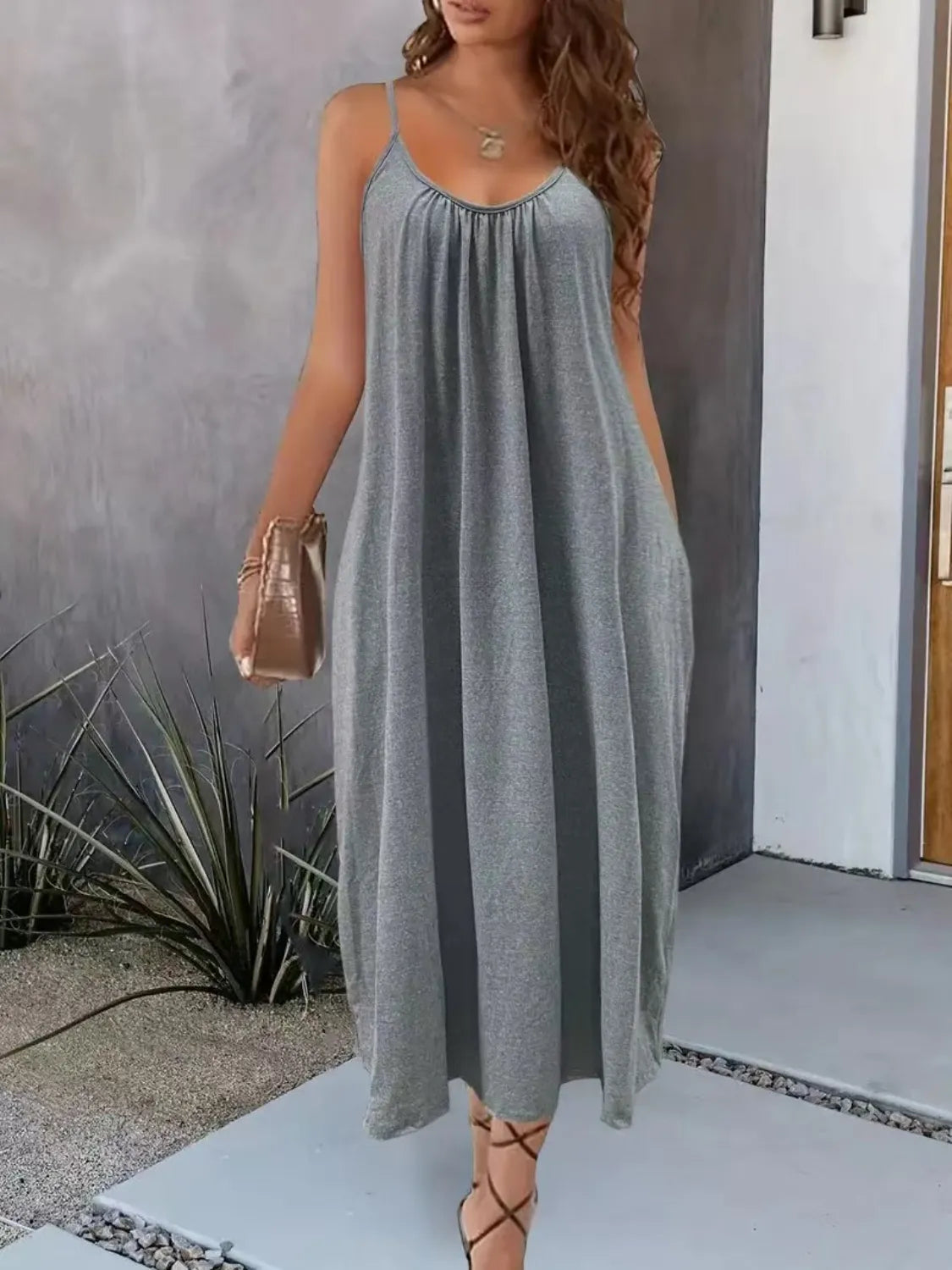 Full Size Scoop Neck Cami Dress with Pockets Plus Size