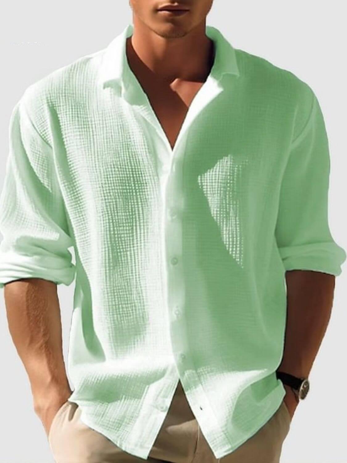 Men's Full Size Collared Neck Button Down Long Sleeve Shirt Plus Size - Clothes For Her Online Store