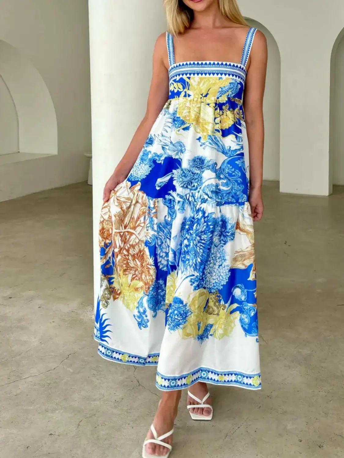 Pocketed Printed Sleeveless Cami Dress