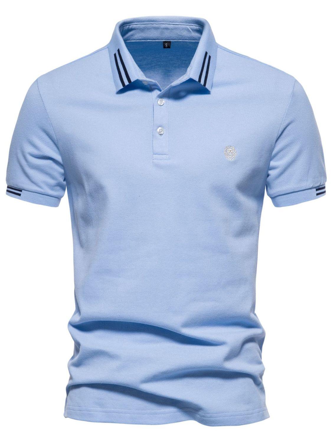 Men's Embroidered Striped Short Sleeve Polo - Clothes For Her Online Store