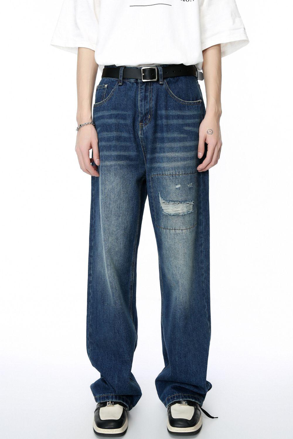 Men's Distressed Applique Straight Jeans - Clothes For Her Online Store