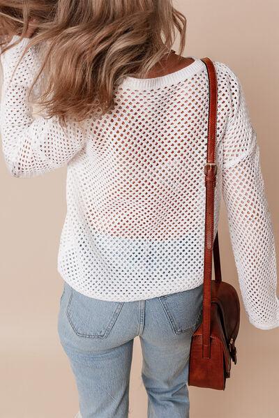 Hollow Out Long Sleeve Knit Cover Up - Clothes For Her Online Store