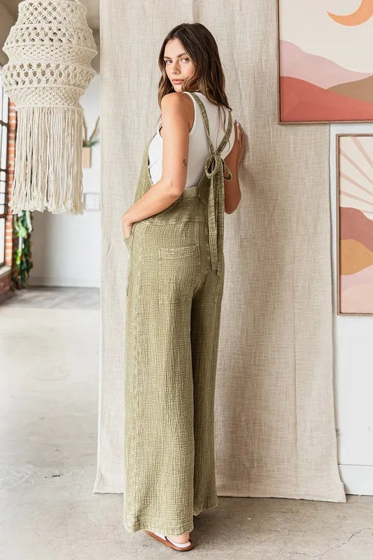Mittoshop Textured Wide Leg Overalls - Clothes For Her Online Store