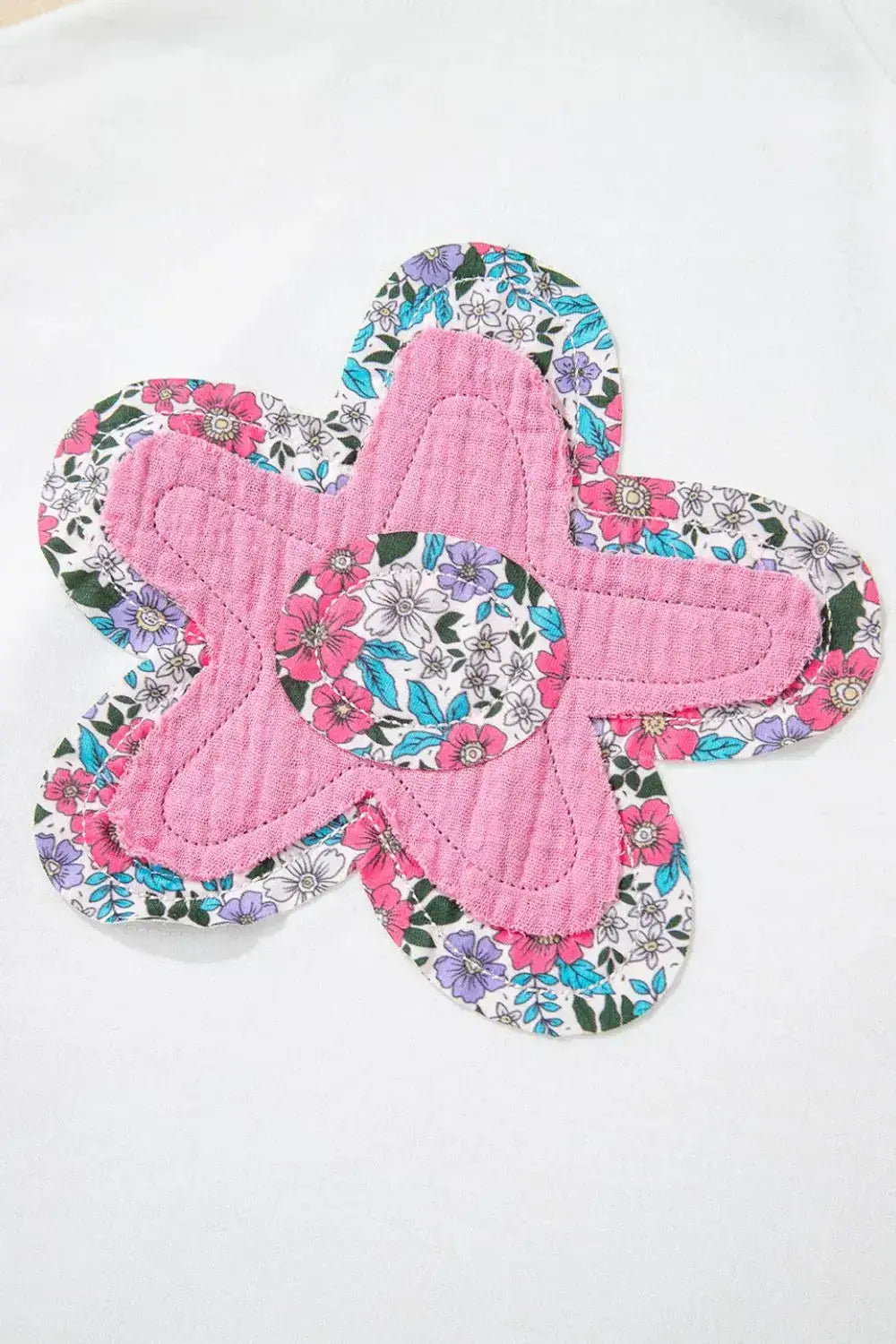 Floral Applique Notched Dolman Sleeve Top - Clothes For Her Online Store