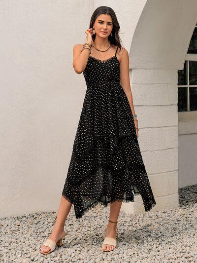 Lace Detail Layered Printed Midi Cami Dress - Clothes For Her Online Store