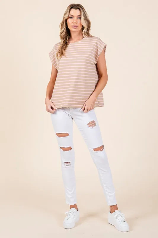 Lime 'N' Chili Striped Muscle Sleeve Top