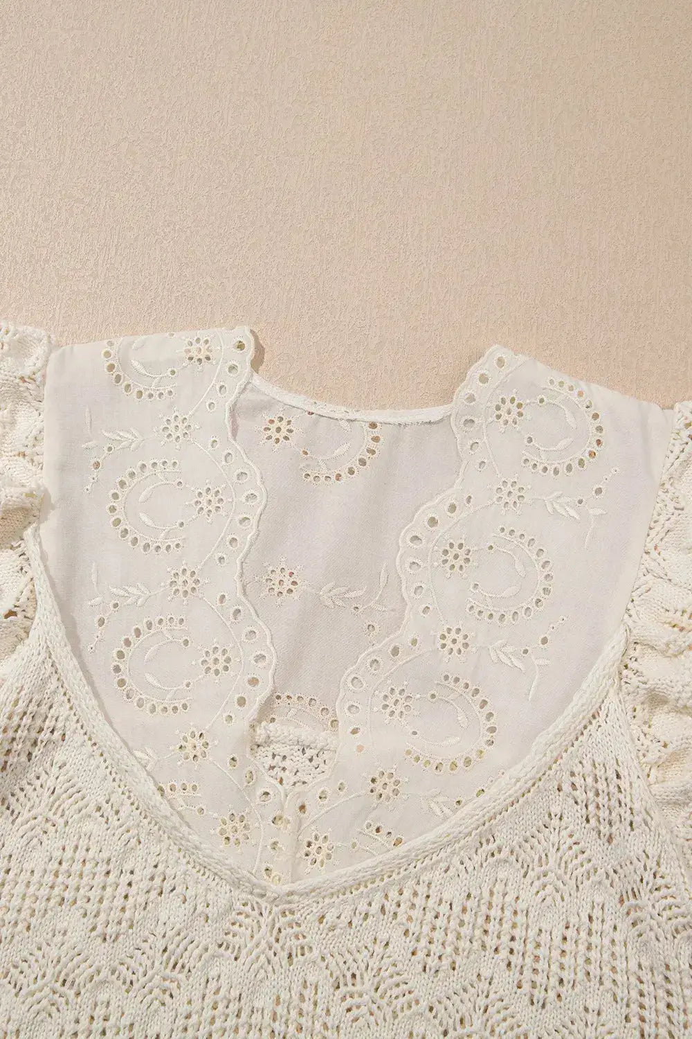 Embroidered Patchwork Hollow Out Knitted Ruffle Sweater Vest - Clothes For Her Online Store