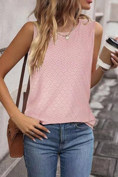 Florira Eyelet Round Neck Tank - Clothes For Her Online Store