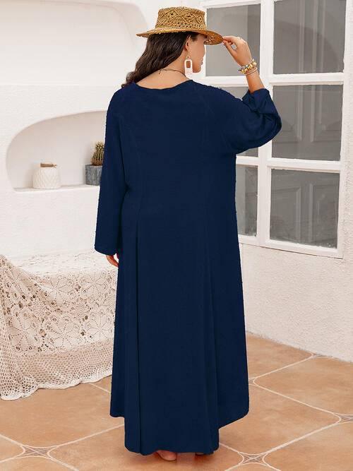Plus Size Tie Neck Long Sleeve Slit Dress - Clothes For Her Online Store