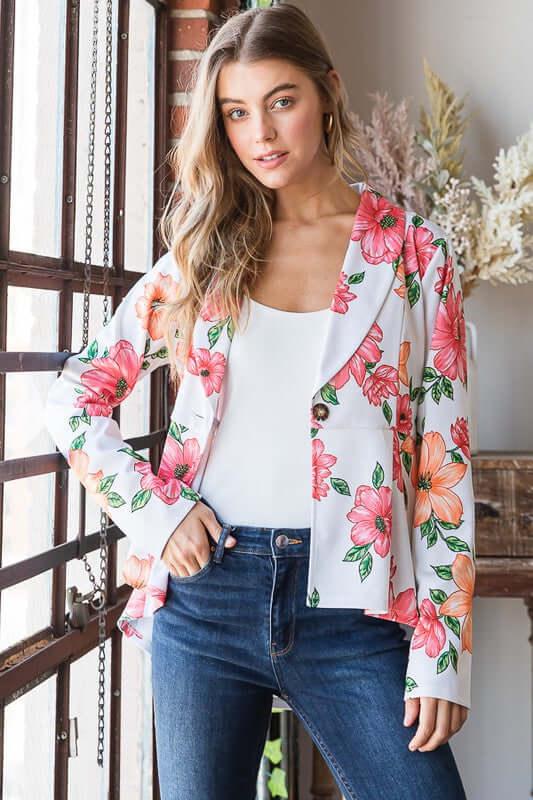 Heimish Full Size Multi Color Floral Blazers with Tunic Plus Size - Clothes For Her Online Store