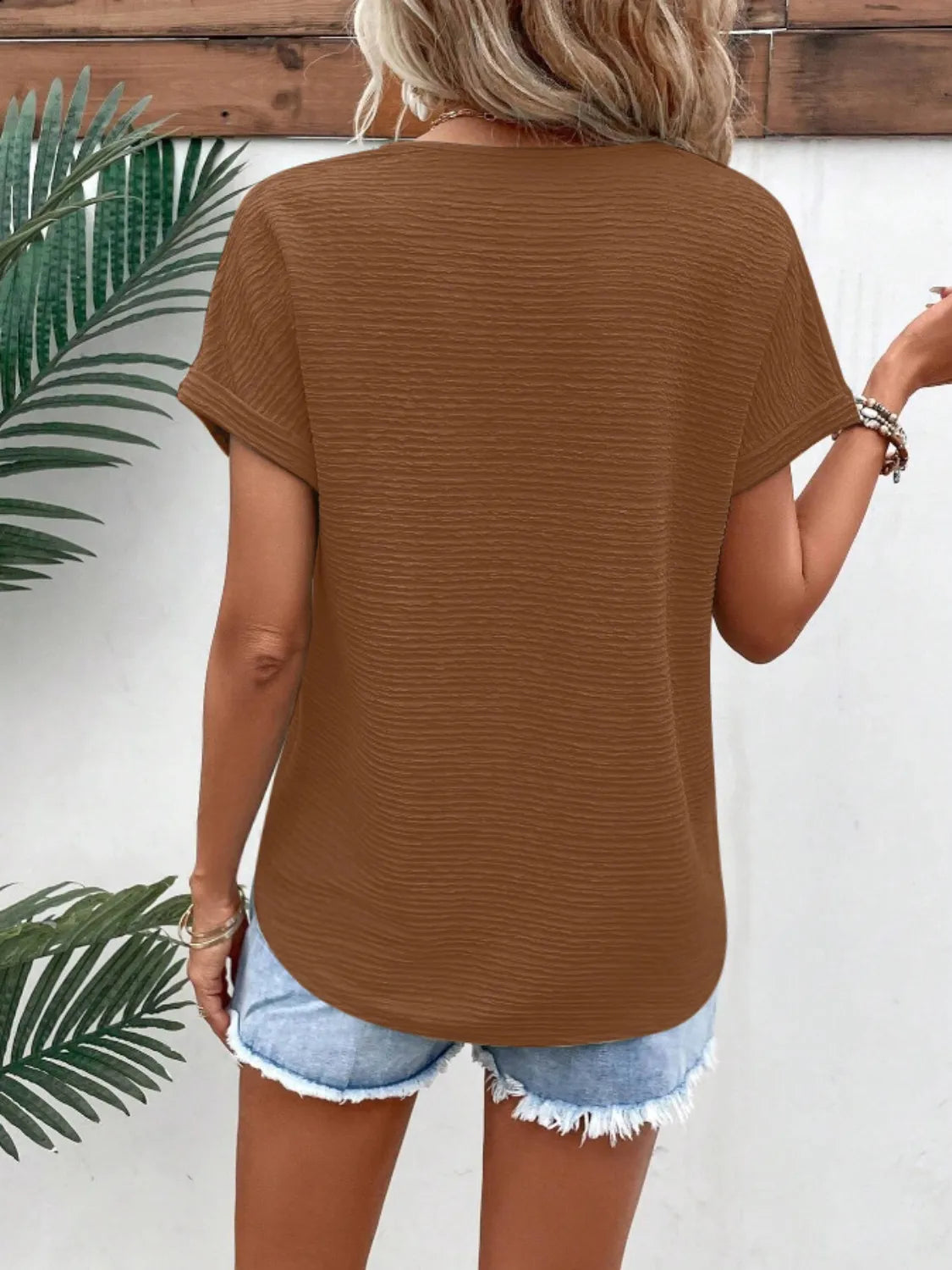 Textured Solid Color Short Sleeve Top