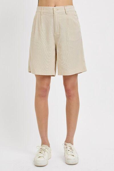 RISEN High Rise Pleated Front Shorts - Clothes For Her Online Store