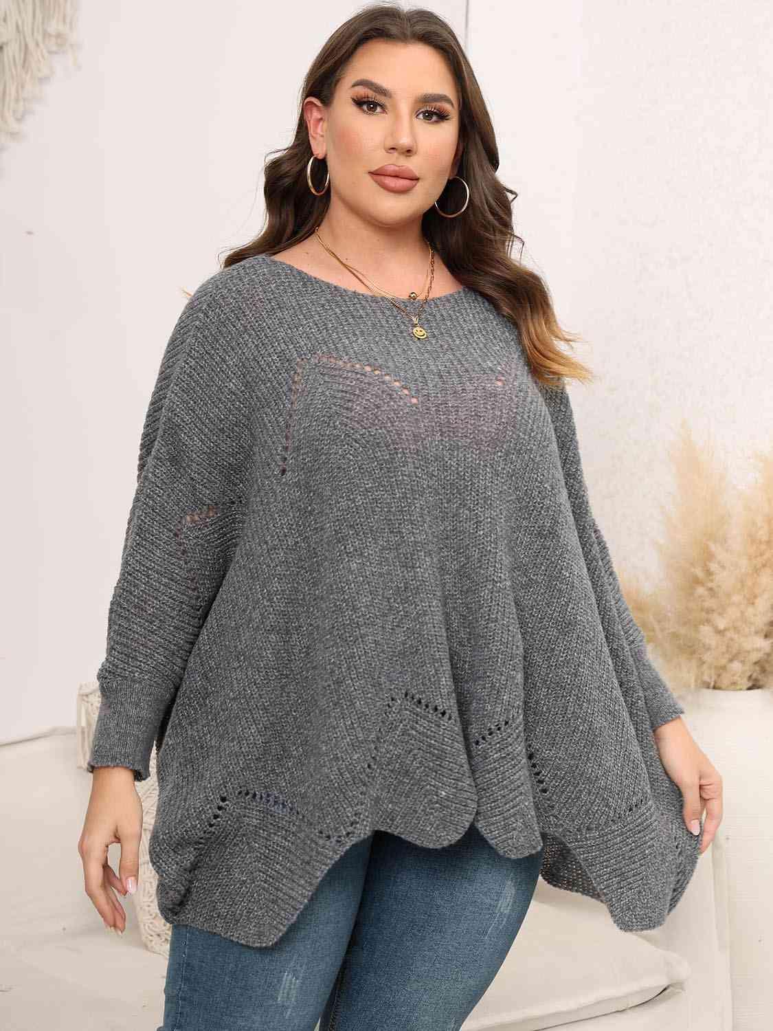 Plus Size Round Neck Batwing Sleeve Sweater - Clothes For Her Online Store