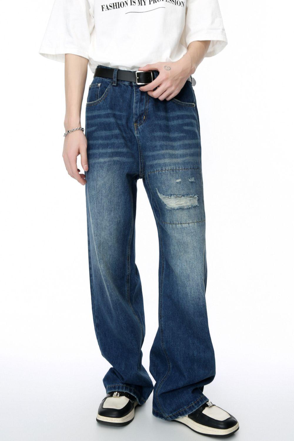 Men's Distressed Applique Straight Jeans - Clothes For Her Online Store