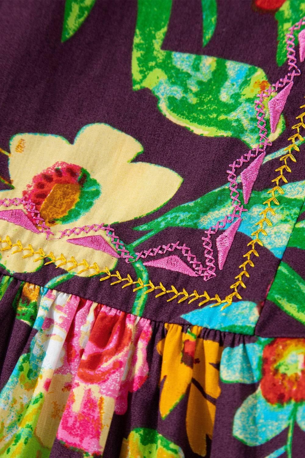 Flower Embroidered Trim Half Sleeve Blouse - Clothes For Her Online Store