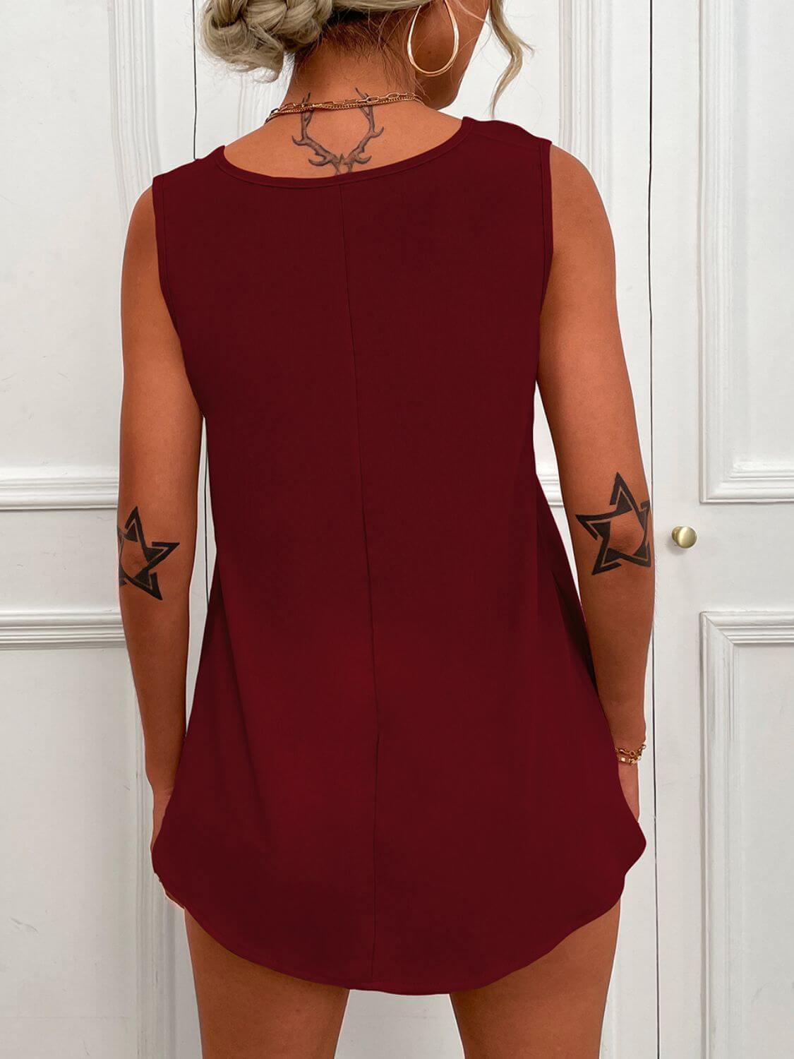 V-Neck Curved Hem Tunic Tank - Clothes For Her Online Store