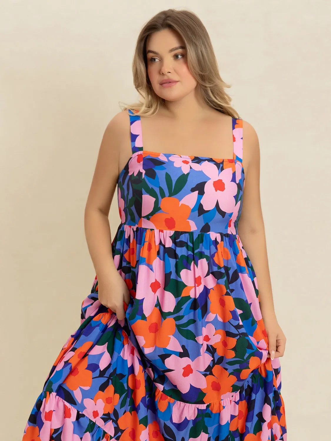 Plus Size Printed Square Neck Cami Dress