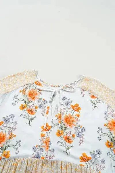 Plus Size Printed Tie Neck Long Sleeve Blouse - Clothes For Her Online Store