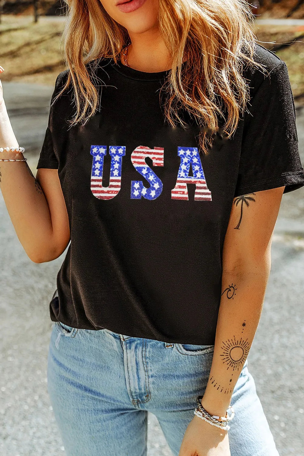 USA Round Neck Short Sleeve T-Shirt