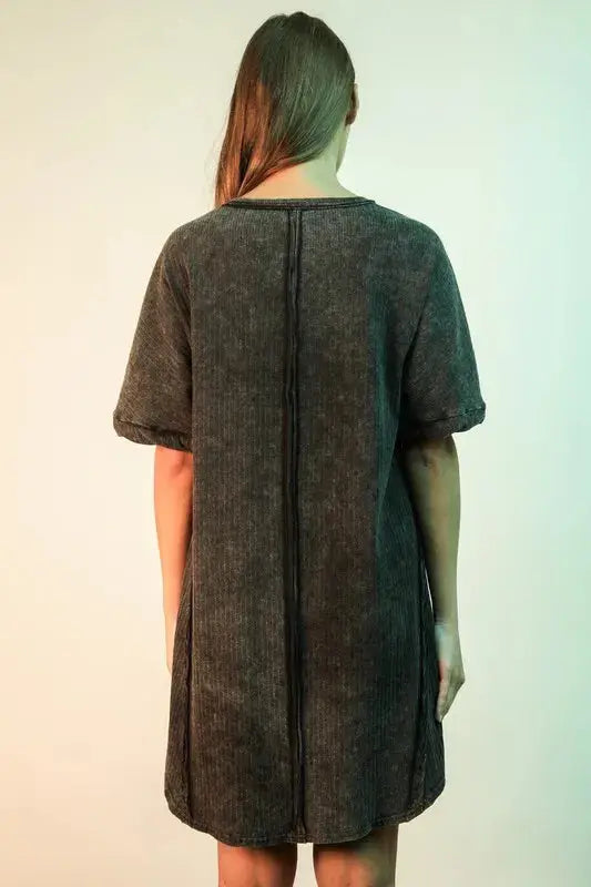 VERY J Mineral Washed Ribbed Knit Mini Dress - Clothes For Her Online Store