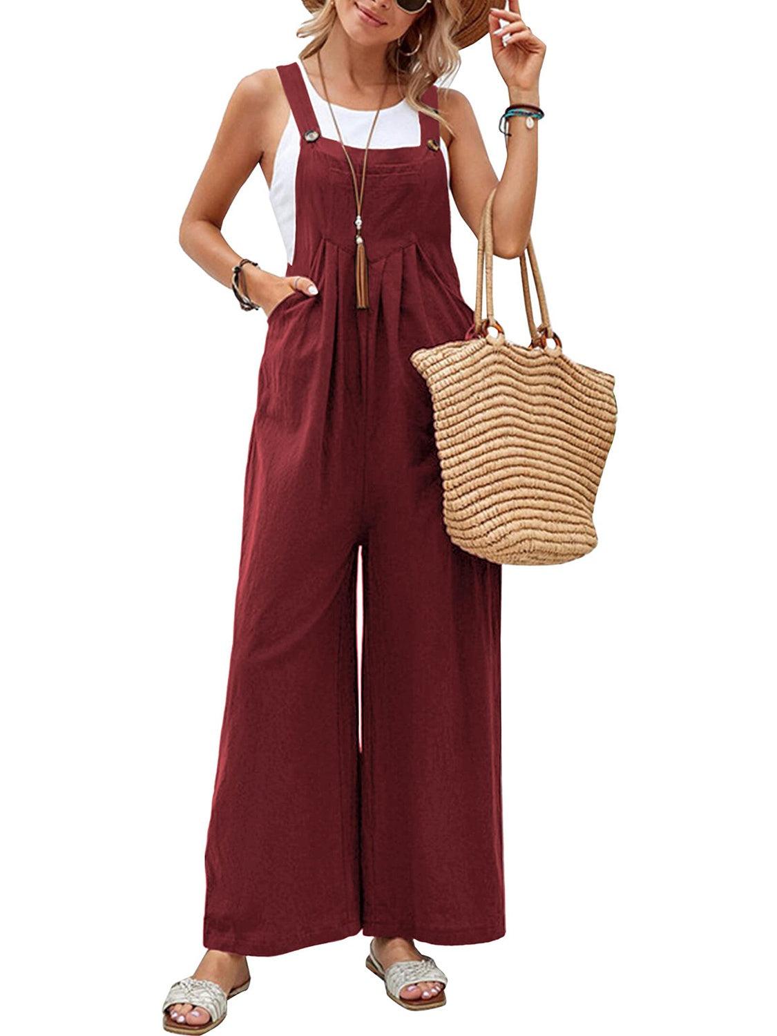 Full Size Square Neck Wide Strap Overalls - Clothes For Her Online Store