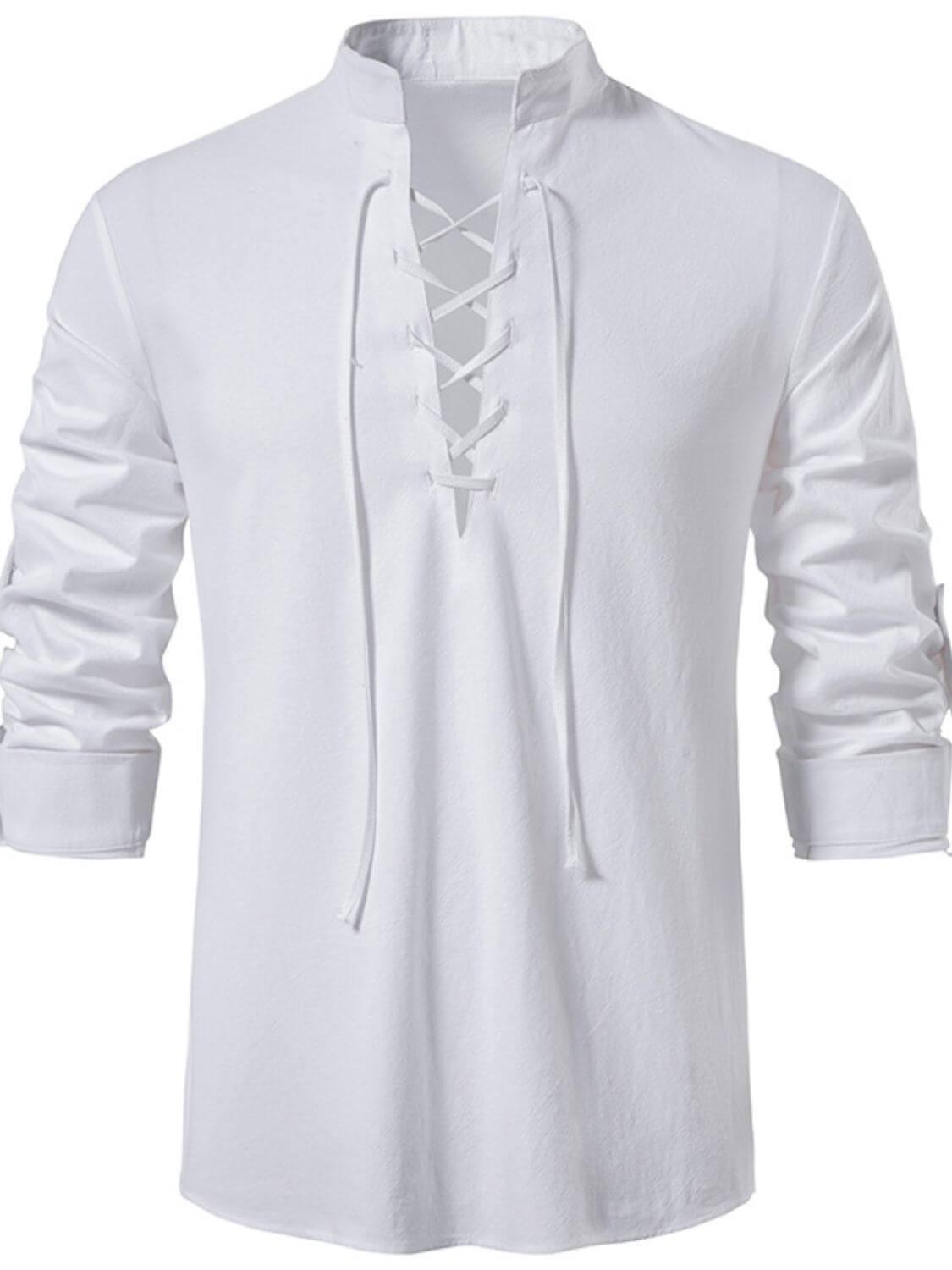 Men's Lace Up Long Sleeve Blouse - Clothes For Her Online Store