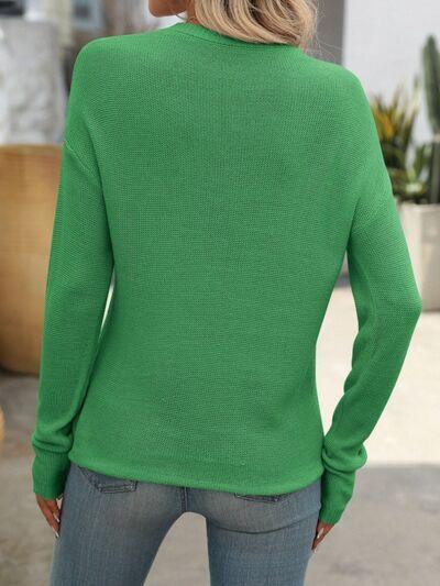Mandy Round Neck Dropped Shoulder Knit Top - Clothes For Her Online Store