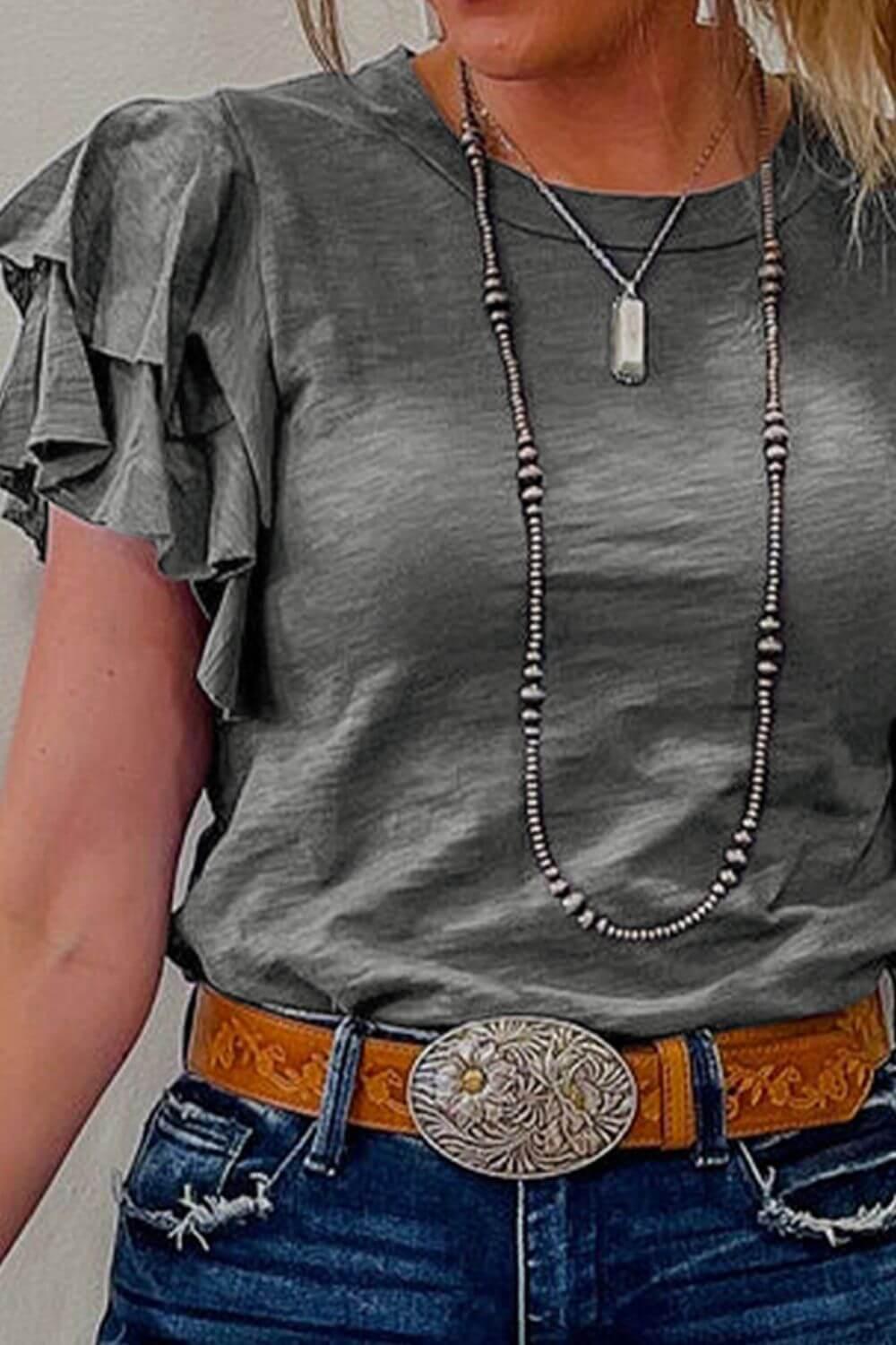 Round Neck Layered Short Sleeve Top - Clothes For Her Online Store