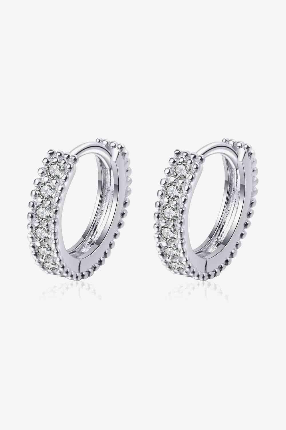 925 Sterling Silver Inlaid Moissanite Huggie Earrings - Clothes For Her Online Store