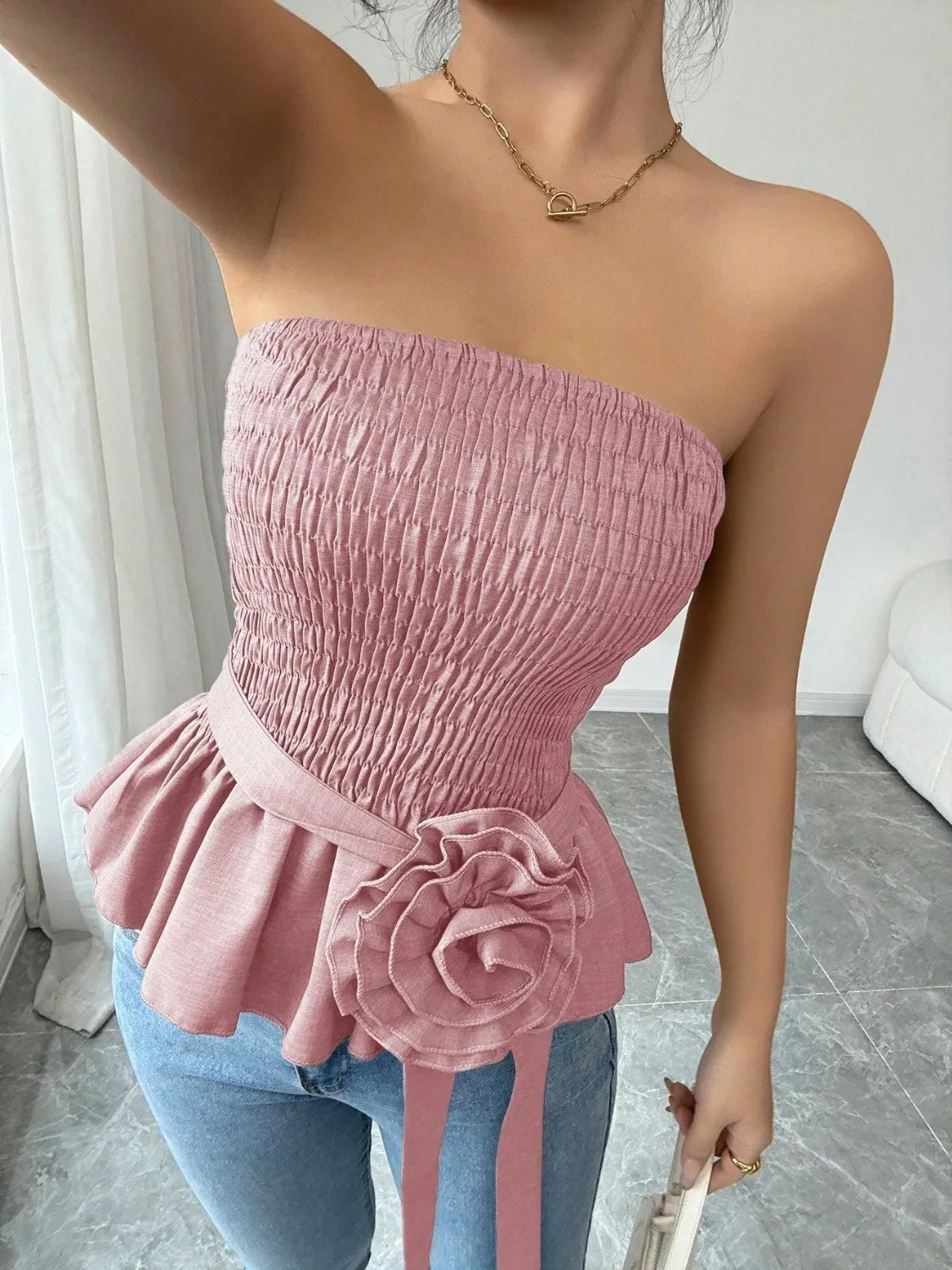 Flower Smocked Tube Top