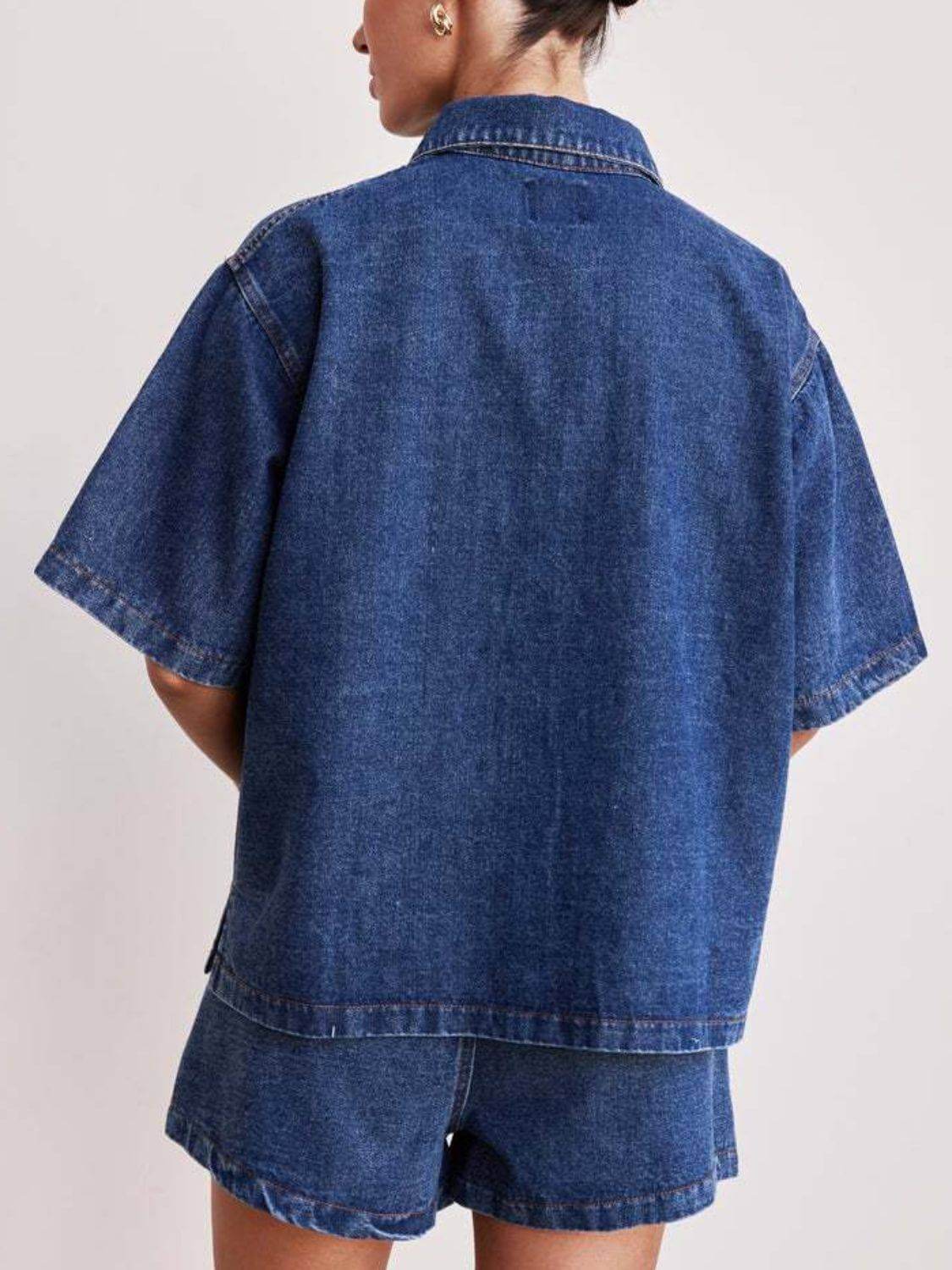 Button Up Half Sleeve Denim Shirt - Clothes For Her Online Store