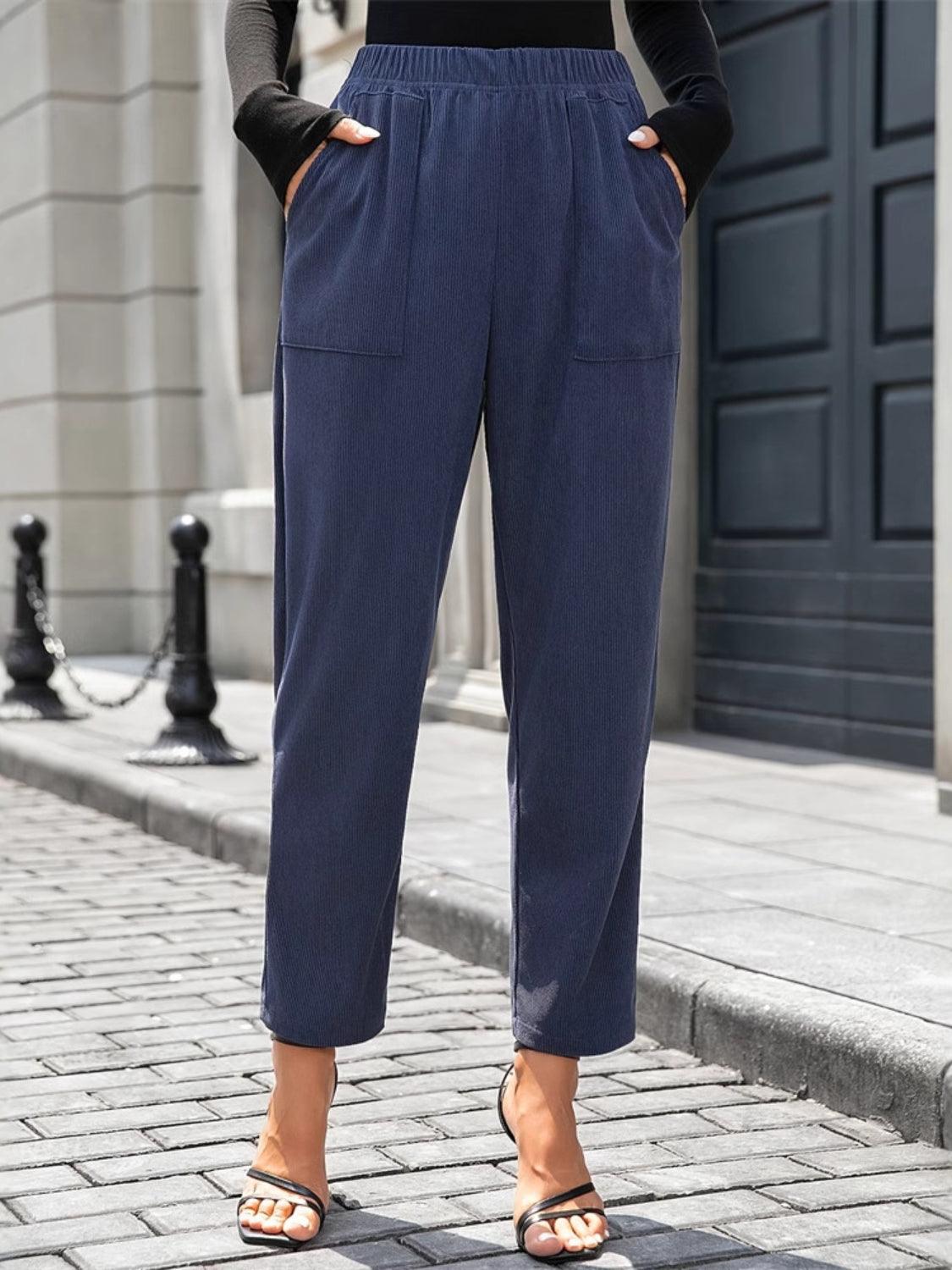 Elastic Waist Pants with Pockets - Clothes For Her Online Store