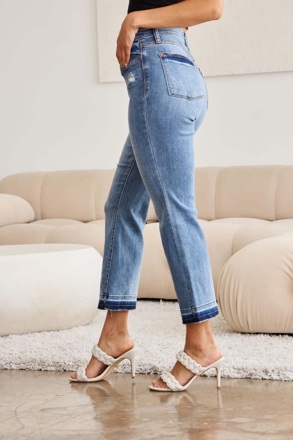 Judy Blue Full Size Release Hem Cropped Bootcut Jeans - Clothes For Her Online Store