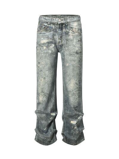 Men's Washed Printed Straight Jeans - Clothes For Her Online Store